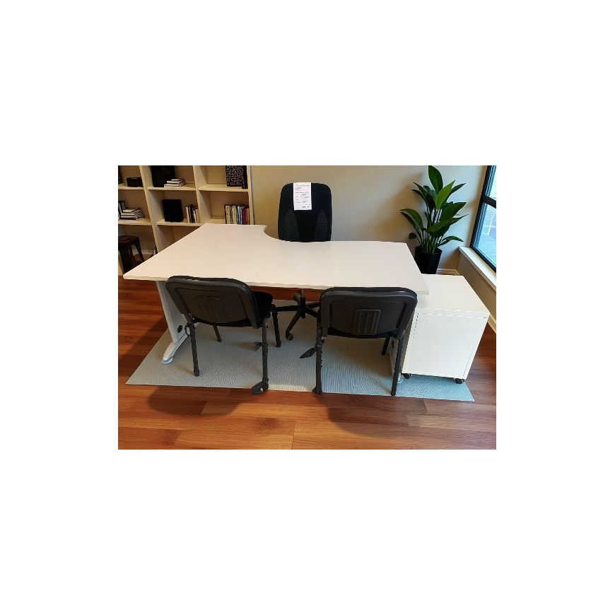 Bureau retour blanc avec caisson mobile