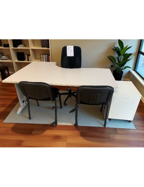 Bureau retour blanc avec caisson mobile